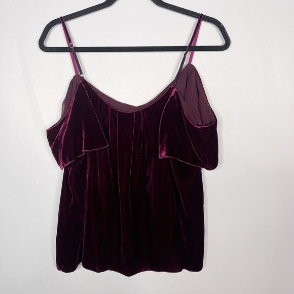 Joie Medium M Red Adorlee Cold Shoulder Velvet Flutter Sleeve Top Short Sleeve - Picture 2 of 7